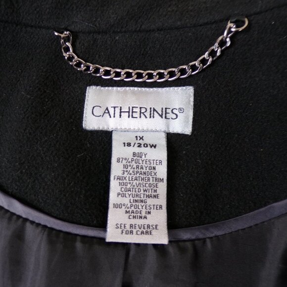 Catherine's Faux Wool Double Breasted Long Pea Coat Faux Leather Trim 1X #973 - Picture 10 of 15